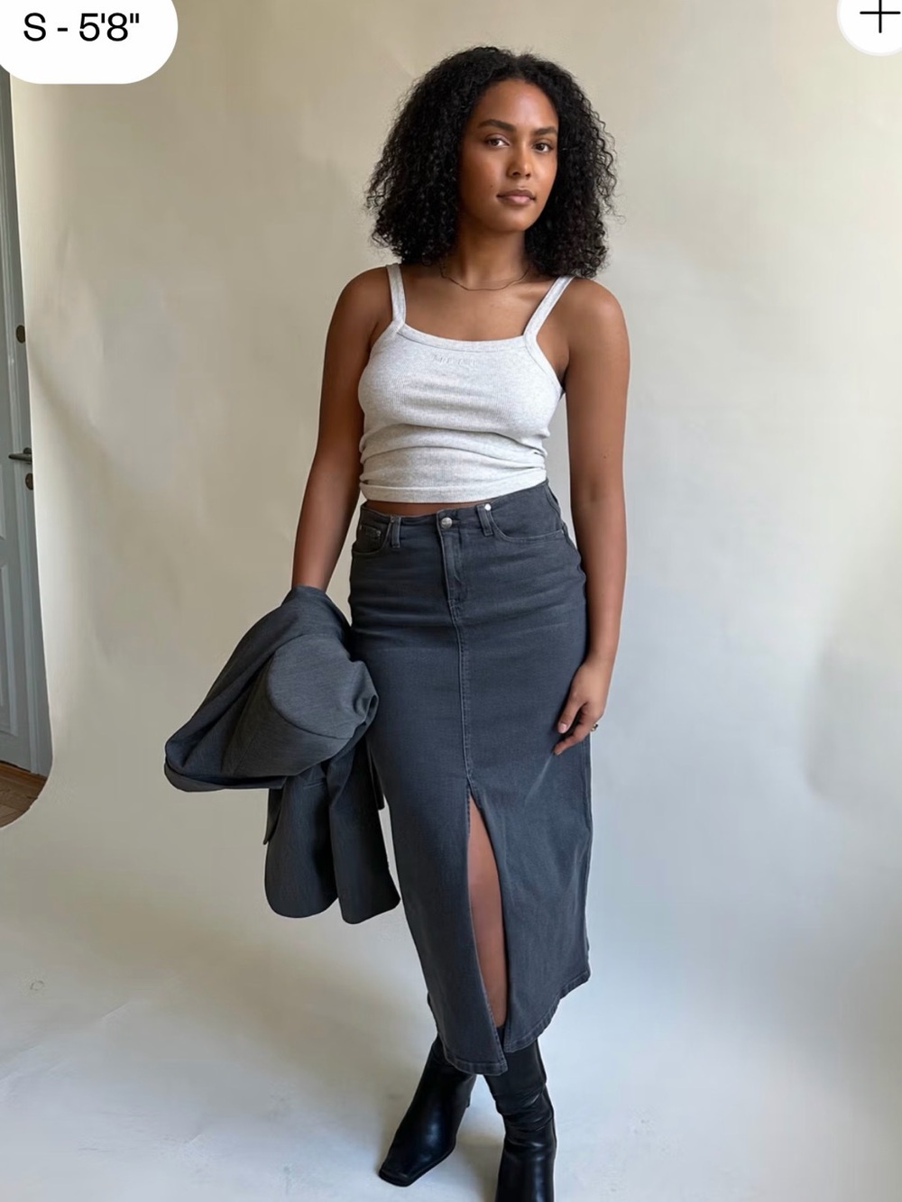 Djerf Avenue Washed Gray Denim Skirt